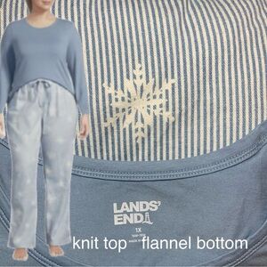 LANDSEND WOMENS PJ SET Knit Tee Shirt Top & Cotton Flannel Pants